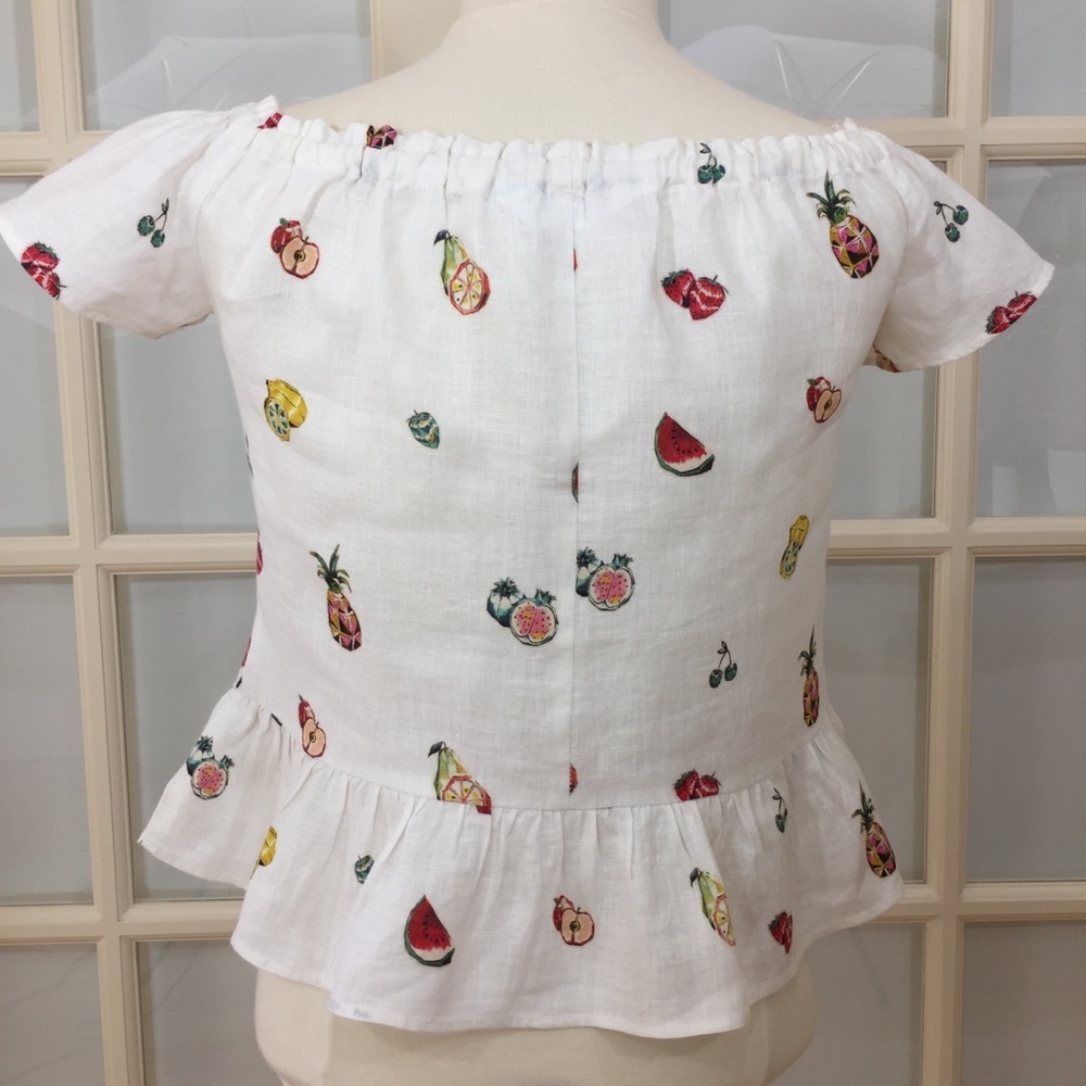 Zara Basic 100% Linen Fruit Print Off The Shoulder Top S - Picture 4 of 8